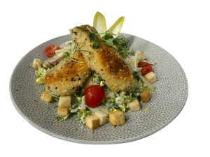 Großer, bunter Salat mit gegrillter Maishähnchenbrust